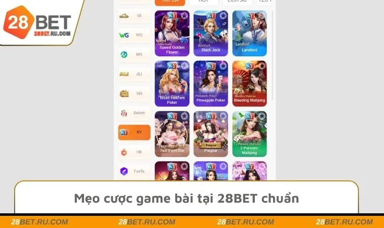 Mẹo cược game bài tại 28BET chuẩn